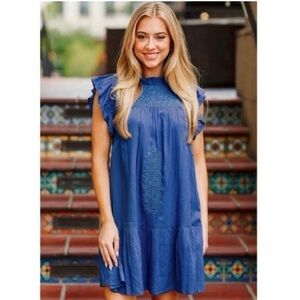 J.Marie Kelsea Ruffled Neck Cap Sleeve Embroidered tiered casual summer Dress